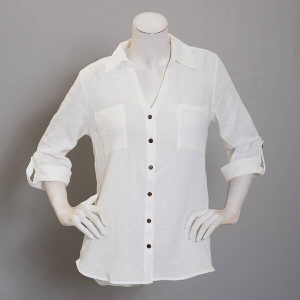 Juniors A. Byer Button Front Portofino Blouse - image 