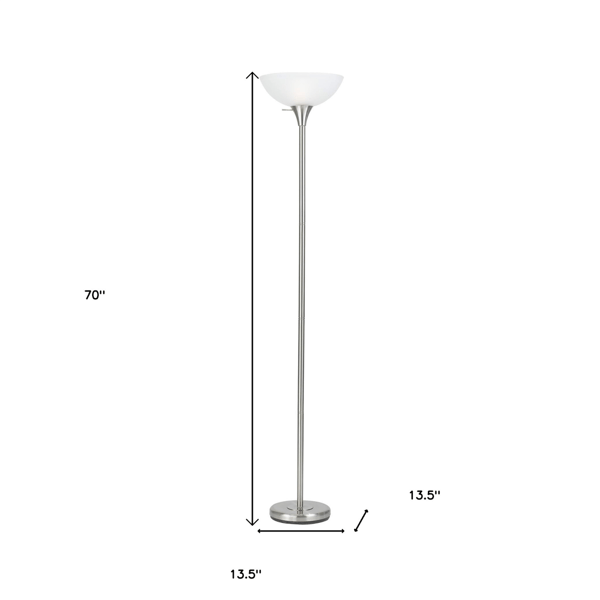 HomeRoots 70in. Nickel Torchiere Floor Lamp With Glass Dome Shade
