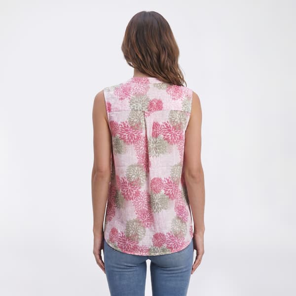 Womens da-sh Sleeveless Pocket Italian Gauze Floral Blouse