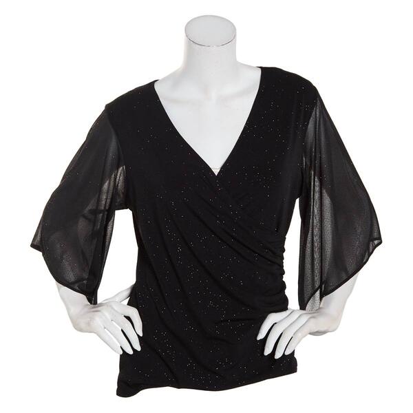 Womens MSK Glitter Mesh Side Ruched Blouse - image 
