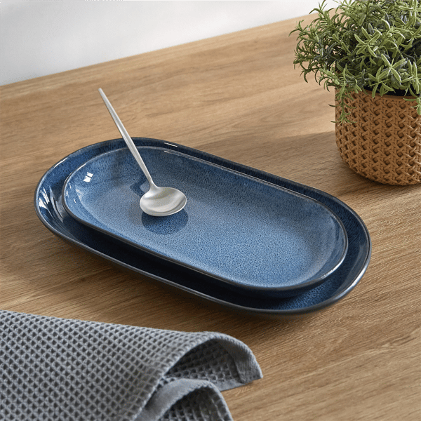 Sango Resona Blue/Black Large Ceramic Serving Platters - Set of 2