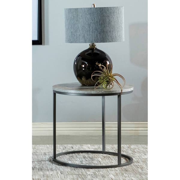 Coaster Faux Marble Round Top End Table - Grey & Gunmetal