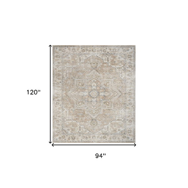 HomeRoots Beige Oriental Power Loom Washable Area Rug