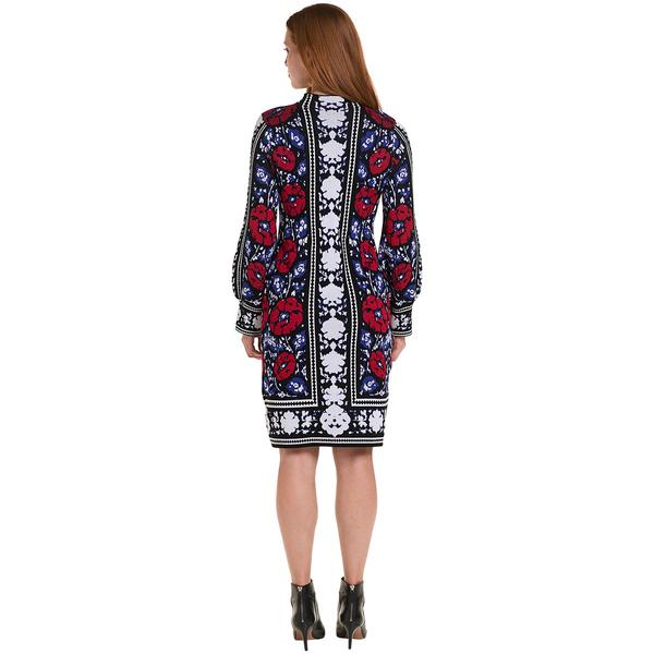 Womens Nina Leonard Long Sleeve Pattern Sweater Dress