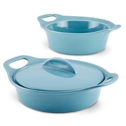 Rachael Ray 3pc. Ceramic Casserole Bakers w/Lid Set - Agave Blue