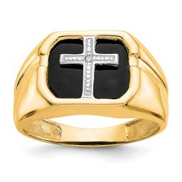 Mens Gentlemens Classics(tm) 14kt. Gold Onyx & Diamond Cross Ring