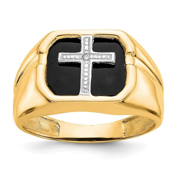 Mens Gentlemens Classics(tm) 14kt. Gold Onyx & Diamond Cross Ring - image 