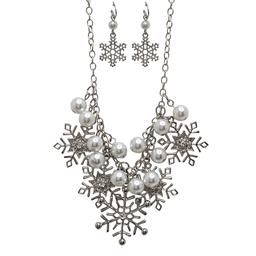 Snowflake Charm Necklace w/ Crystals & Pearls