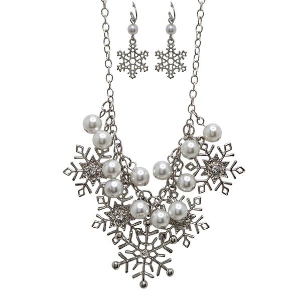 Snowflake Charm Necklace w/ Crystals & Pearls - image 