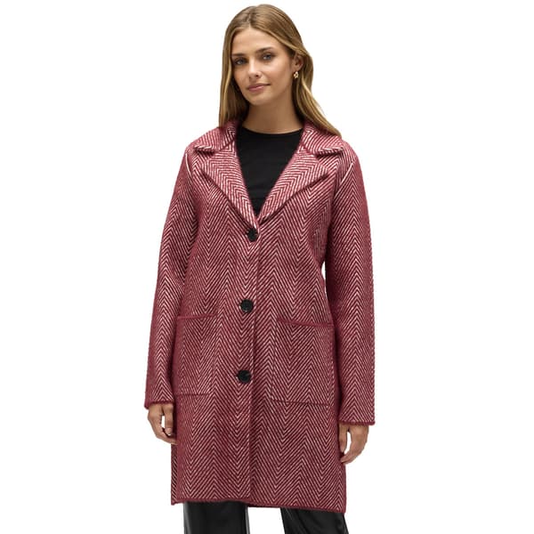 Womens NVLT Single Breasted Chevron Coatigan - Maroon