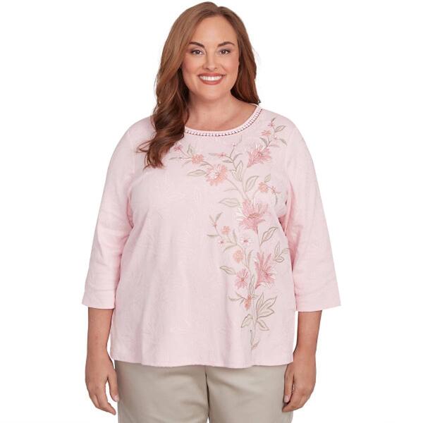 Plus Size Alfred Dunner Coming Up Roses Asymmetric Floral Top - image 