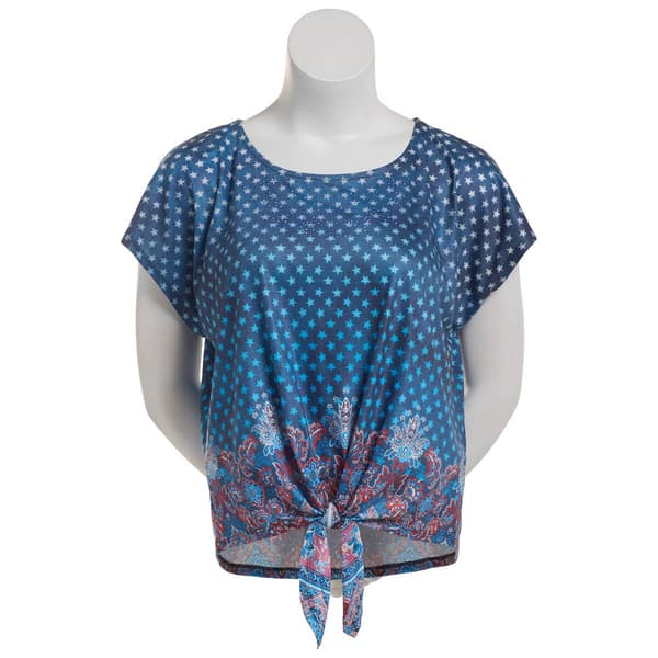 Plus Size OneWorld Short Sleeve Embellished Tee - Navy