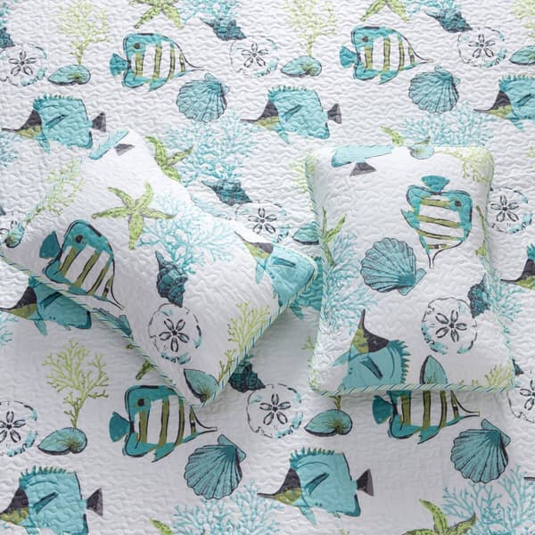 FreshFolds 3pc. Coastal Fish Themed Bedspread Quilt Set