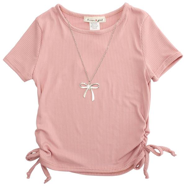 Girls &#40;7-12&#41; Dream Girl Ribbed Side Cinch Bow Necklace Tee - image 