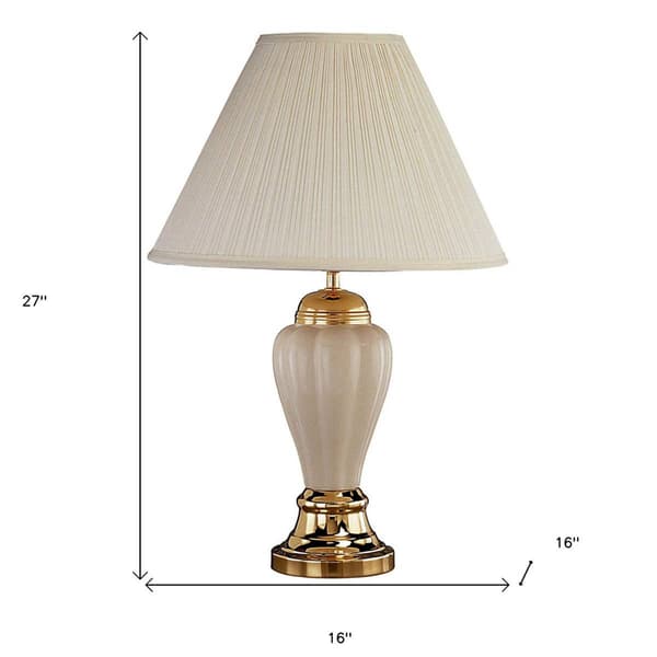 HomeRoots 27in. Ivory and Gold Ceramic Urn Table Lamp