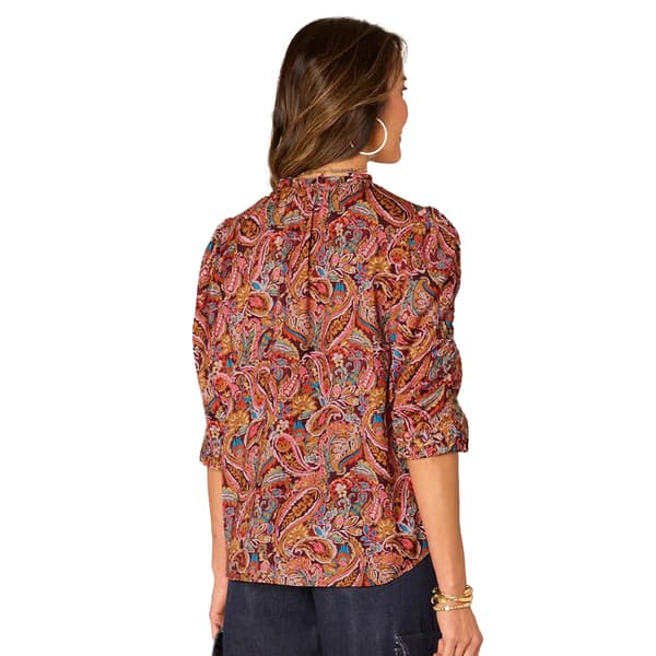 Womens Democracy Below Elbow Sleeve V-Notch Blouse