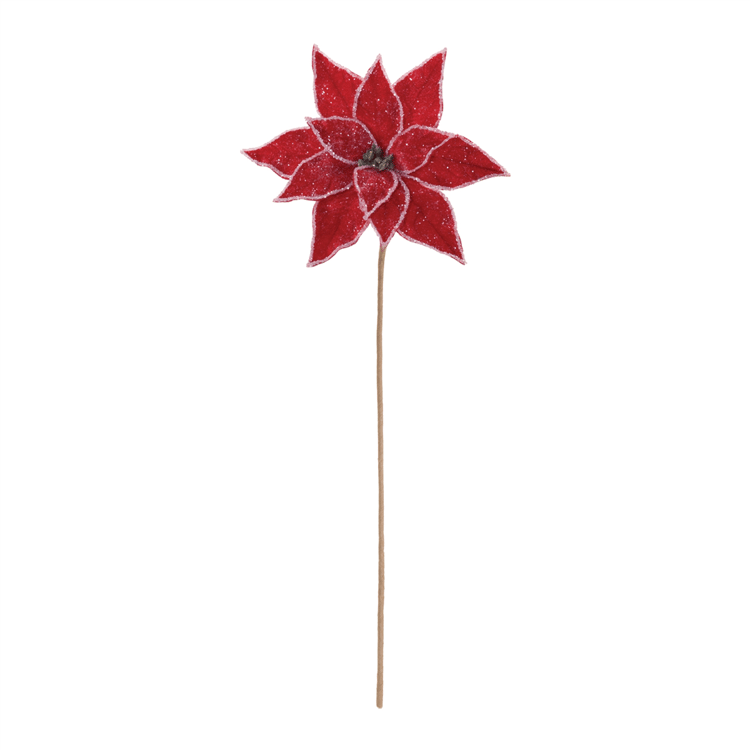 Melrose Glittered Poinsettia Flower Stem - Set of 2