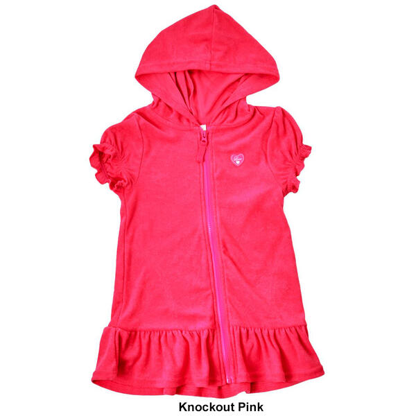 Girls &#40;4-6x&#41; Pink Platinum Hooded Terry Zip Swim Cover-Up