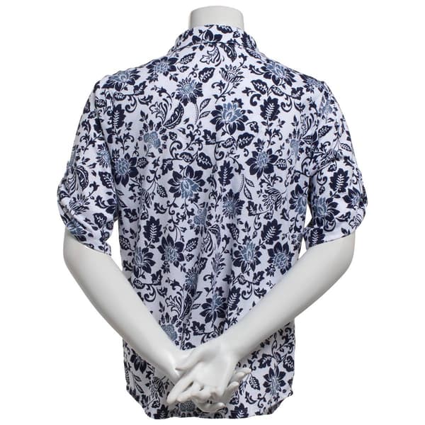 Plus Size Emily Daniels Elbow Sleeve Floral Vine Pocket Blouse