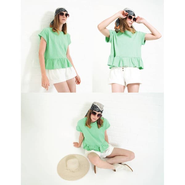 Womens MNK Short Roll Sleeve Ruffle Hem Blouse
