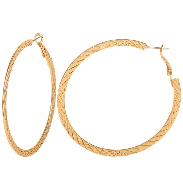 Jessica Simpson Imitation Yellow Gold Flat Omega Hoop Earrings - image 