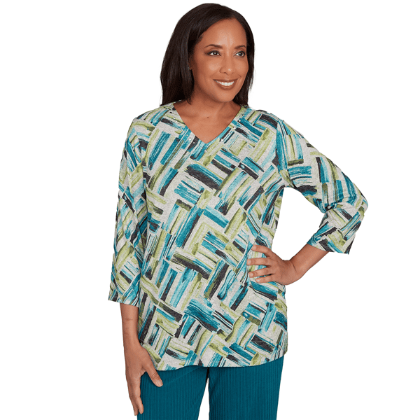 Womens Alfred Dunner Lake Champlain Detailed V Neck Brushstroke - image 