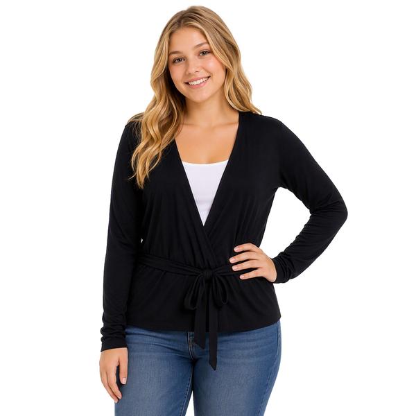 Juniors No Comment Sheer Jersey Surplice Neck Tie Back Top - image 