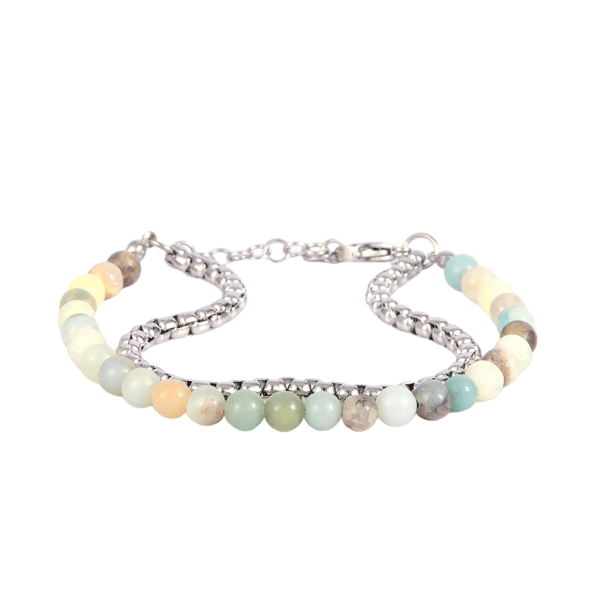 Mens Iron Saints Silver Foxtail Chain & Amazonite Beaded Bracelet