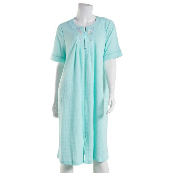 Petite Jasmine Rose Short Sleeve 41in Blister Knit Zip Front Robe - image 