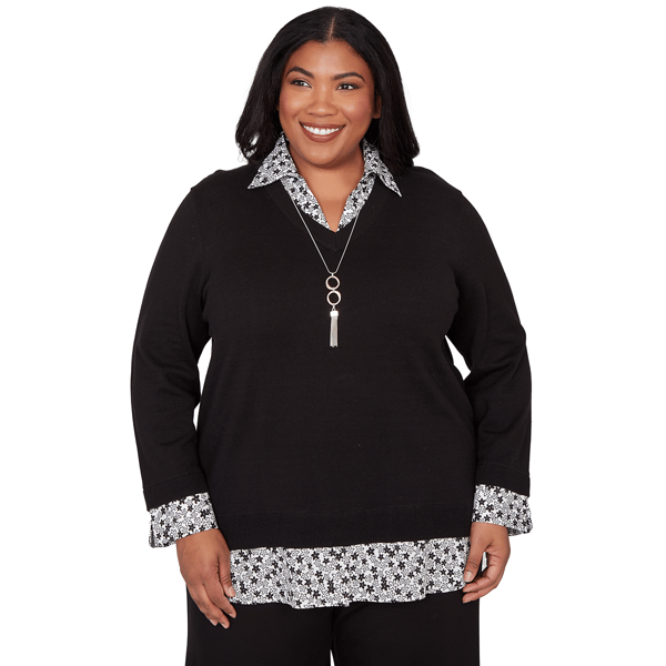 Plus Size Alfred Dunner Seville Print Woven Two In One Sweater W - image 
