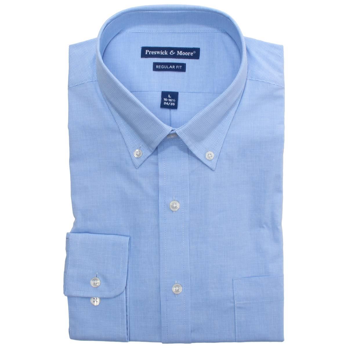Mens Preswick & Moore(R) Cotton Regular Fit Dress Shirt - Blue