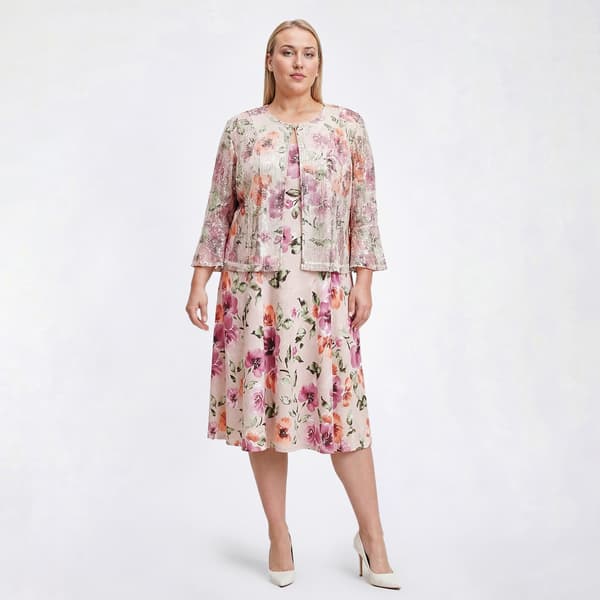 Plus Size Perceptions 3/4 Flounce Sleeve Floral Jacket Dress