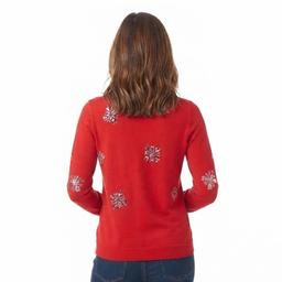 Womens Tru Self Long Sleeve Snowflakes Sequin Sweater