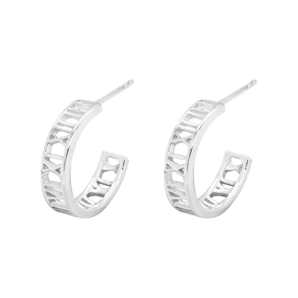 Marsala Sterling Silver Roman Numerals Hoop Earrings - image 