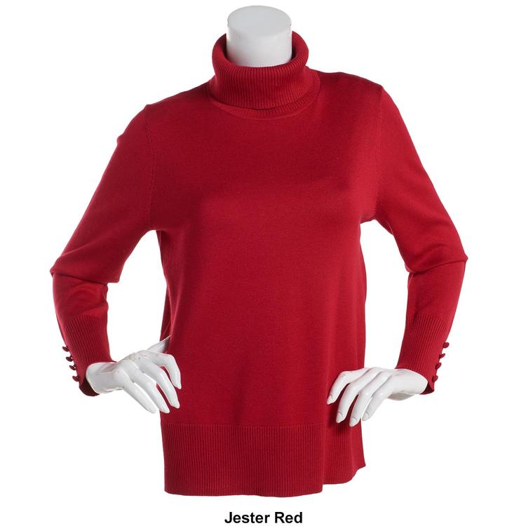 Plus Size Retrology Long Button Sleeve Turtleneck Sweater