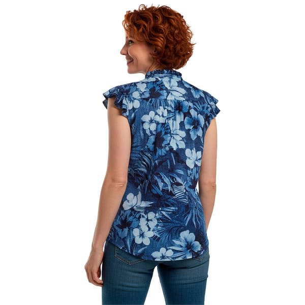 Womens Cocomo Flutter Cap Sleeve Ruffle Neck Floral Blouse