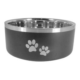 Indipets Black Insulated Bowl w/ Paw Prints