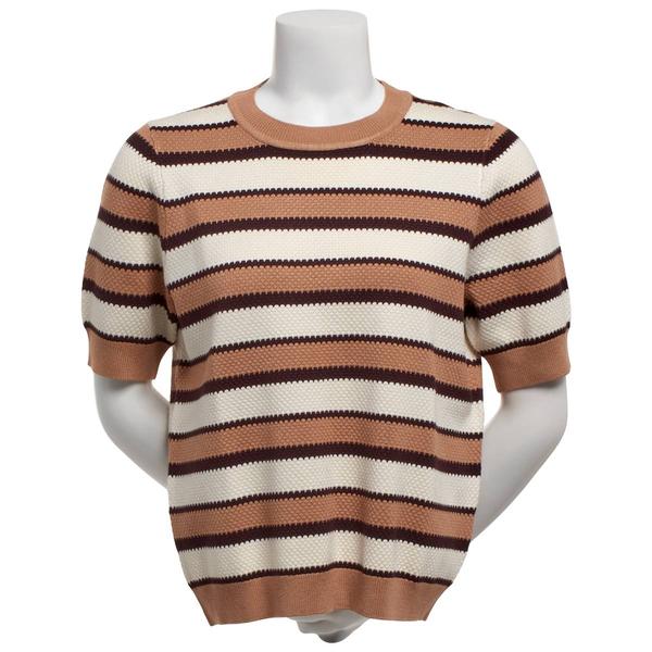 Womens Adrianna Papell Short Sleeve Crew Neck Striped Sweater