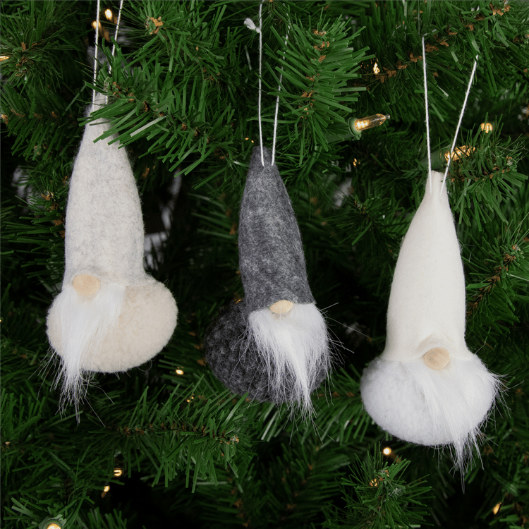 Northlight 3pk. Grey & Cream Plush Gnomes Christmas Ornaments