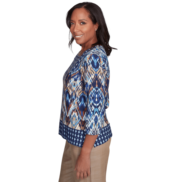 Womens Alfred Dunner Summer Solstice Ikat Diamond Border Top