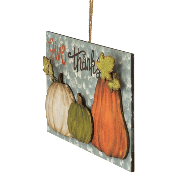 Northlight 16.5in. "Give Thanks" Fall Harvest Pumpkin Wall Sign