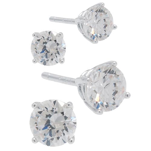 Athra Sterling Silver 2pc. CZ Stud Earrings Set