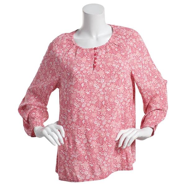 Plus Size Architect&#40;R&#41; 3/4 Sleeve Floral Peasant Henley Top - image 