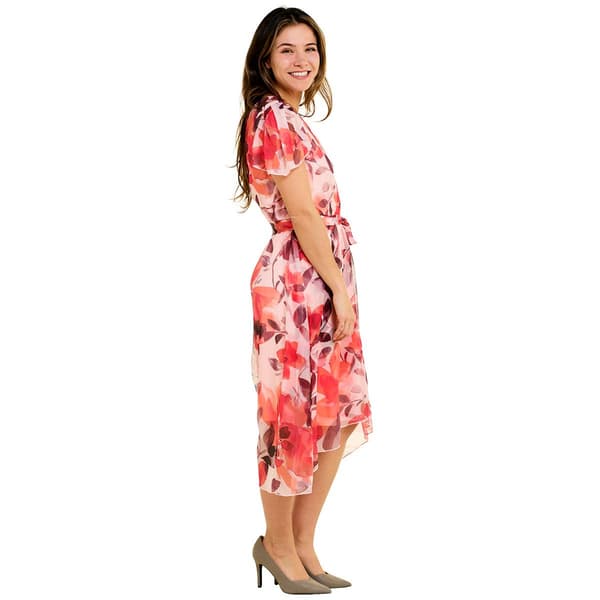 Plus Size Ellen Weaver Chiffon Floral High Low Hem Dress- Painter