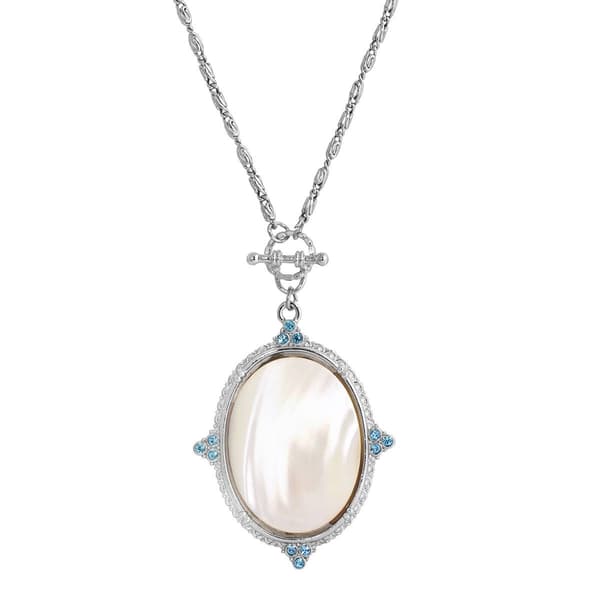 1928 Silver Tone & Mother Of Pearl 30in. Pendant Necklace - image 