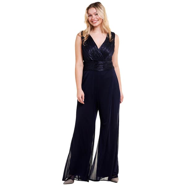 Womens Connected Apparel Metallic Crinkle Jumpsuit
