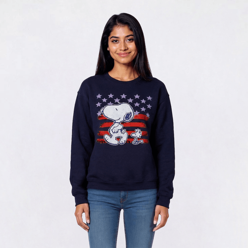 Juniors Peanuts(tm) Stars & Stripes Fleece Crew Neck Sweatshirt - image 