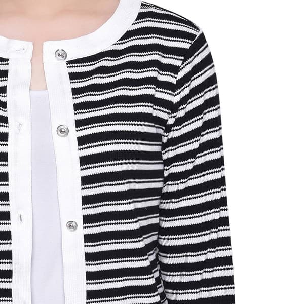 Plus Size NY Collection Stripe Button Front Knit Cardigan