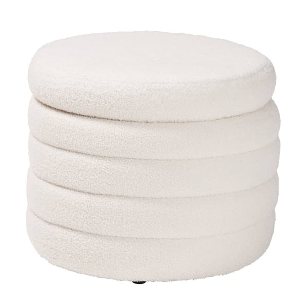 Baxton Studio Tabitha Ivory Boucle Upholstered Storage Ottoman