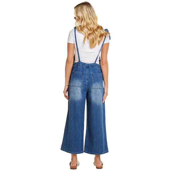 Juniors Wallflower Tie Straps Cropped Wide Leg Overalls
